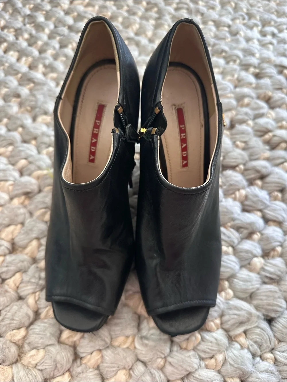 Prada peep toe wedge booties authentic size 37.5 black